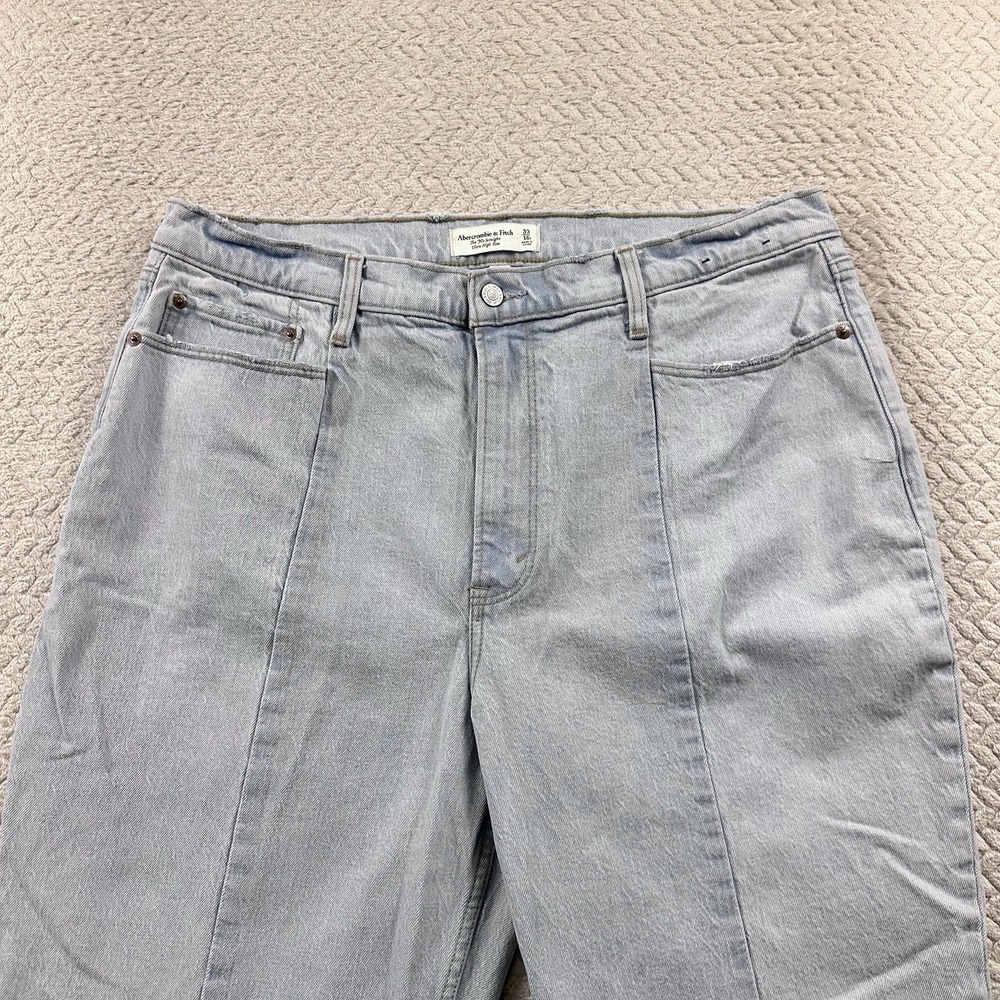 Abercrombie & Fitch The 90's Straight Ultra High Rise Jeans 33/16 Panel Frayed - Picture 8 of 13